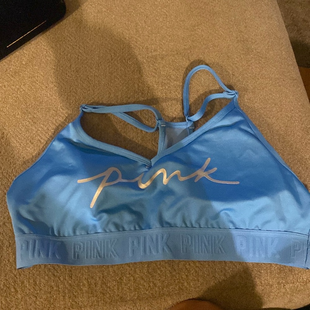 NWT pink sports bra . Blue size large